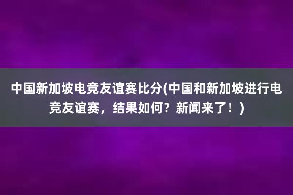 中国新加坡电竞友谊赛比分(中国和新加坡进行电竞友谊赛，结果如何？新闻来了！)